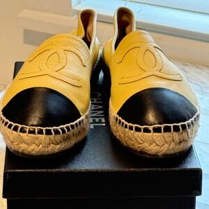 CHANEL Espadrilles. Thought after yellow/black lamb leather espadrilles.